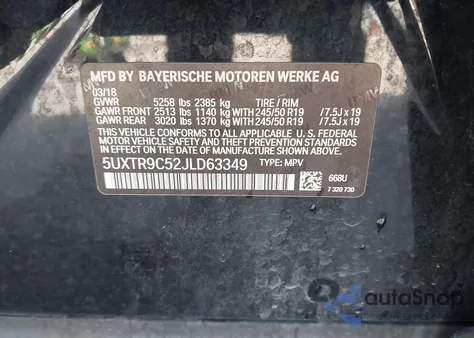 2018 BMW X3 xDrive30I from USA, damaged, VIN 5UXTR9C52JLD63349